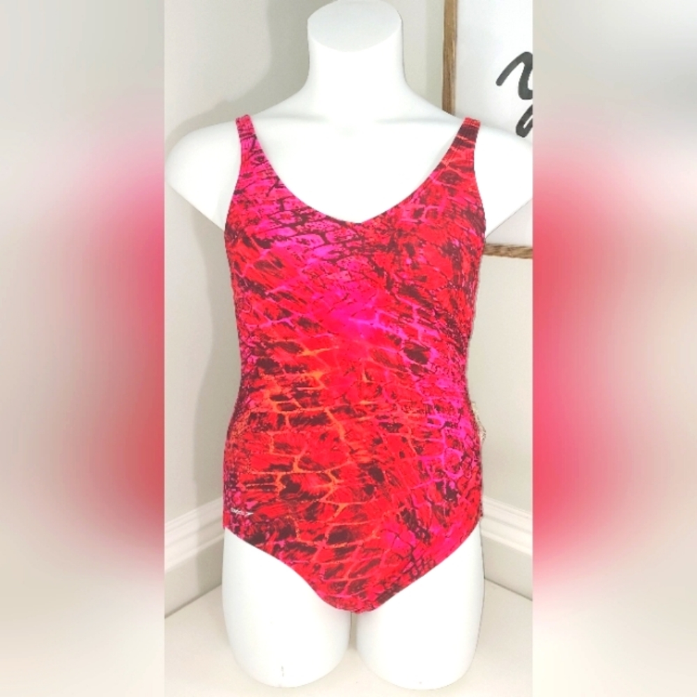 Speedo Pink, Black, Orange Fixed Straps One Piece Swimsuit Pre-owned